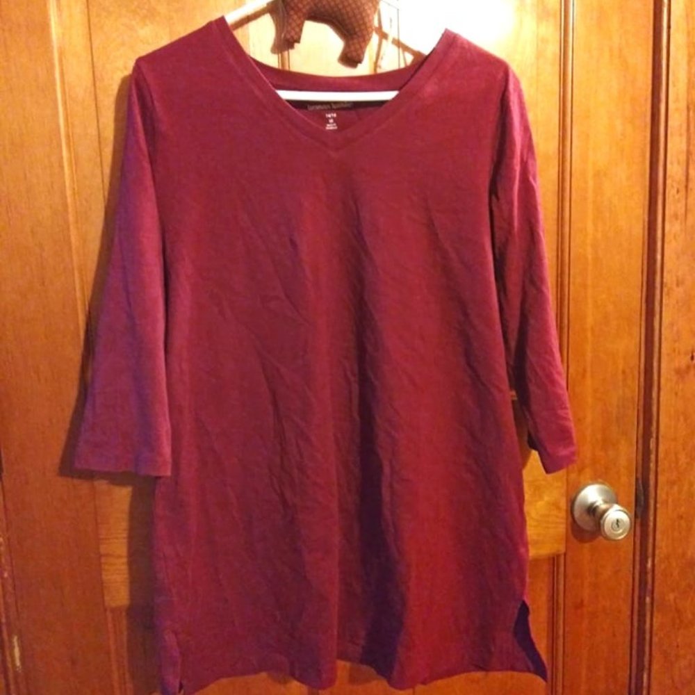 Deep Claret 3/4 Sleeve V-neck